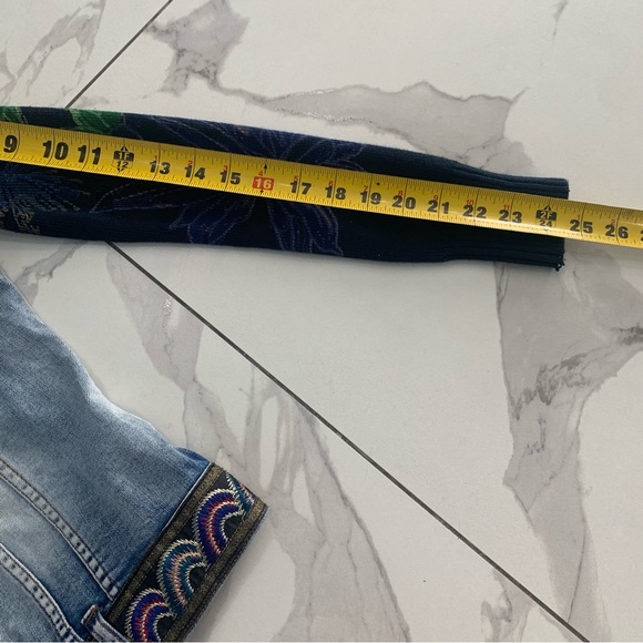 Desigual Denim Jacket Sz 34 Women Embellished Sequin Floral Knit Sleeves - Picture 5 of 11